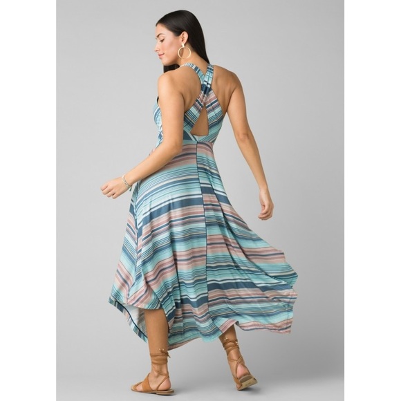 prAna Josepina Striped Maxi Dress Athletic Athleisure Crossover Back Medium - Picture 2 of 13